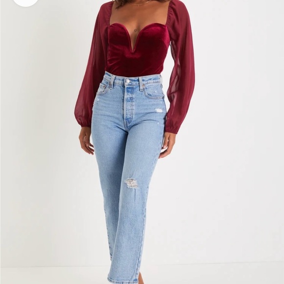 Lulu’s Burgundy Velvet Women's Top - Picture 4 of 8